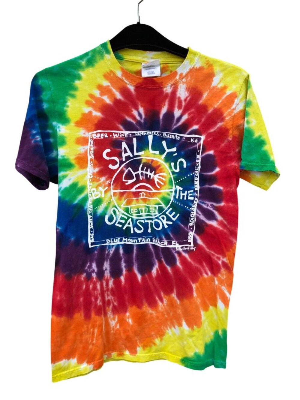 Port & Company Tie-Dye Sallys By The Seastore T-Shirt Womens S Multicolor Beach